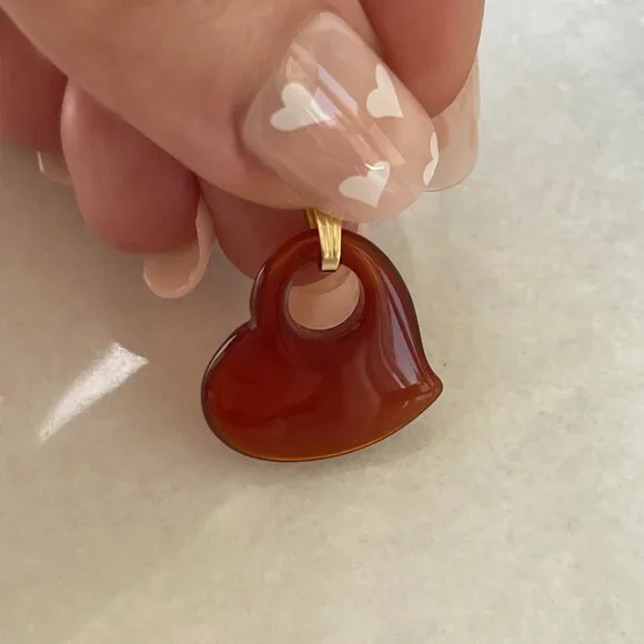 Vintage Solid 14K Yellow Gold Puffy Carnelian Floating Heart Style Charm Pendant - Picture 5 of 10